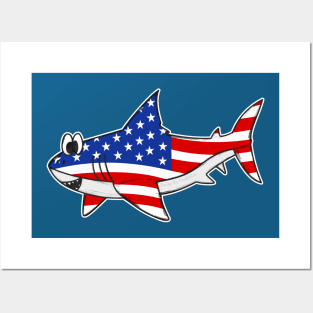 4th July Shark American Flag USA Animal Lovers Posters and Art